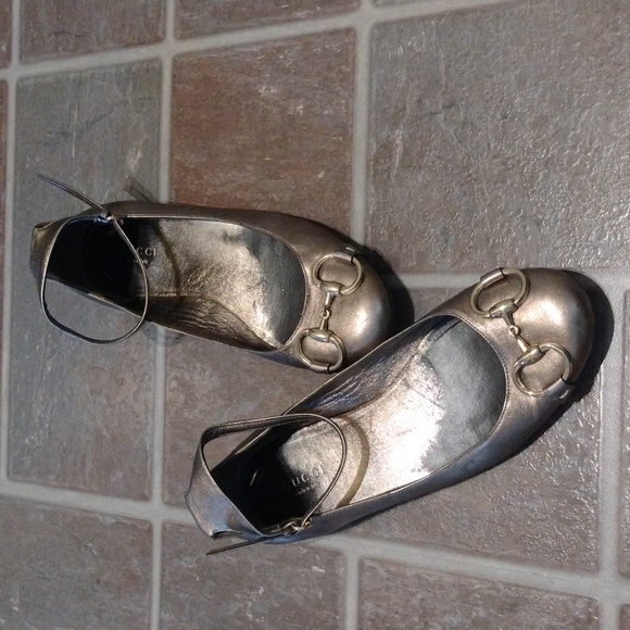 Gucci horses bit Gunmetal ankle strap ballet flats size 36.5C - Picture 11 of 12